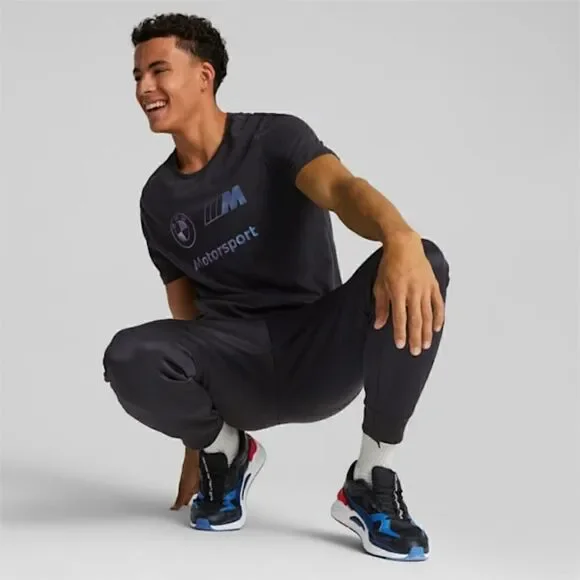 Puma BMW Race Pants Joggers Men's M Metal Energy Black Blue 536418-01 Fleece New